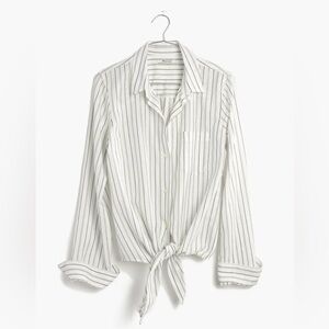 Madewell White Darcy Stripe Front Tie Button Down Top Size Medium